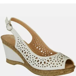 NWTPatrizia by Spring Step Women’s Shaninioqua White Peep Toe Wedge Sandal Sz 5