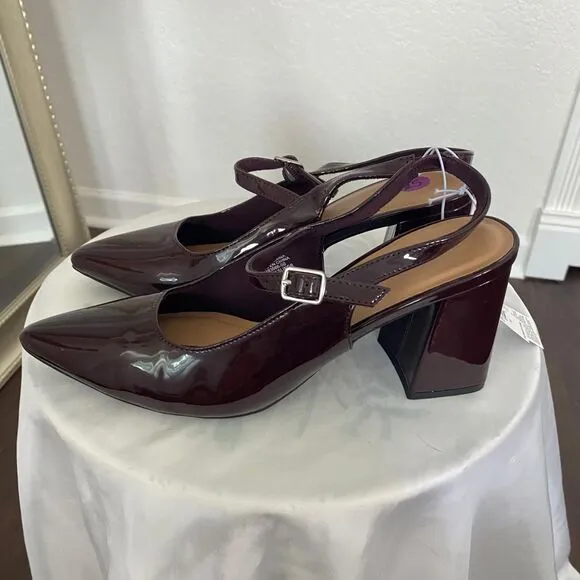 Old Navy NWT Cherry Wine Burgundy Red Mary Jane Slingback Heel Sandals 7.5