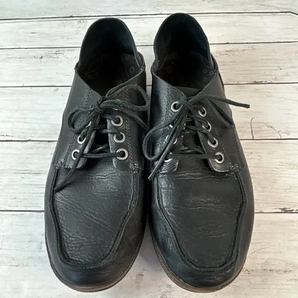OluKai Oxford Shoes Womens Size 10.5/43.5 Ni'O Lace Black Leather Drop In Heel
