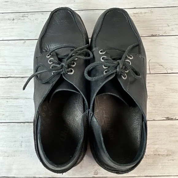 OluKai Oxford Shoes Womens Size 10.5/43.5 Ni'O Lace Black Leather Drop In Heel