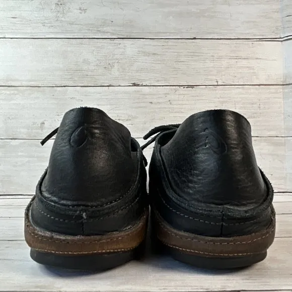 OluKai Oxford Shoes Womens Size 10.5/43.5 Ni'O Lace Black Leather Drop In Heel