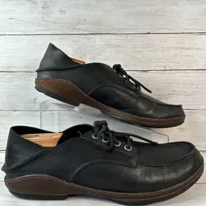 OluKai Oxford Shoes Womens Size 10.5/43.5 Ni'O Lace Black Leather Drop In Heel