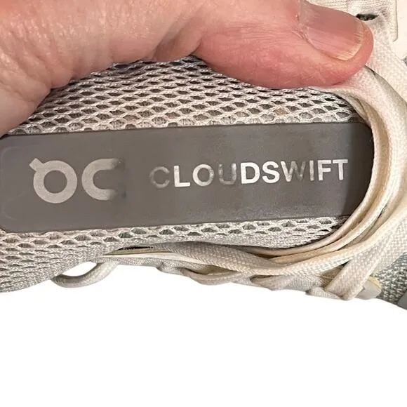 On Cloudswift 3 Running Shoes Womens 9 White Grey Athletic Comfort Cushioned