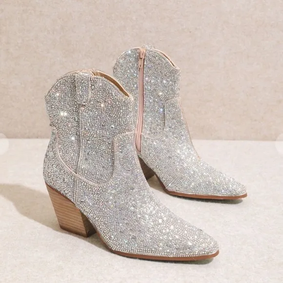 One Left! MIIM ANGEL KISSES Black Rhinestone Embellished Ankle Western Boots