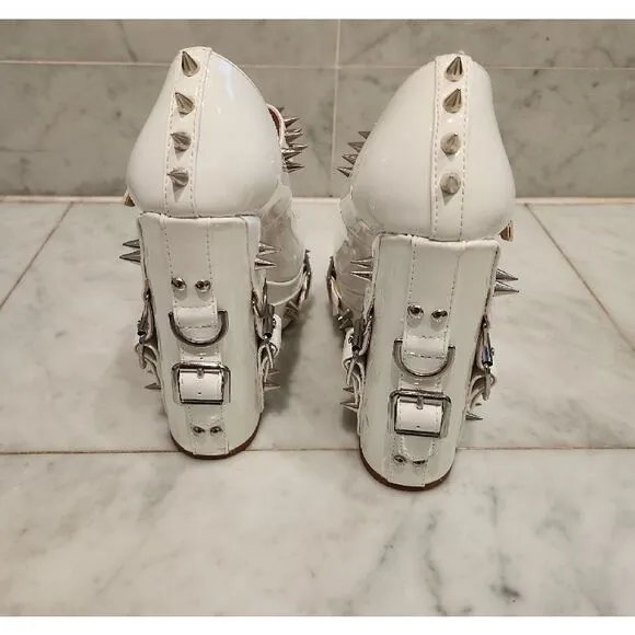 Only Maker shoesWhite and Silver Chunky Heeled Platform Shoes with Spikes size 8