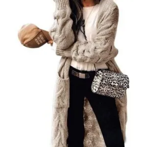 Open Front Cardigan Sweater Long Sleeve Chunky Cable