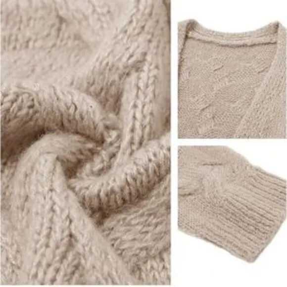 Open Front Cardigan Sweater Long Sleeve Chunky Cable