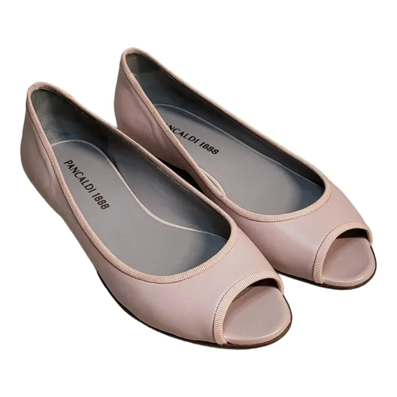 Pancaldi Open Toe Flat Leather  Shoes Sz 37 Italy NEW