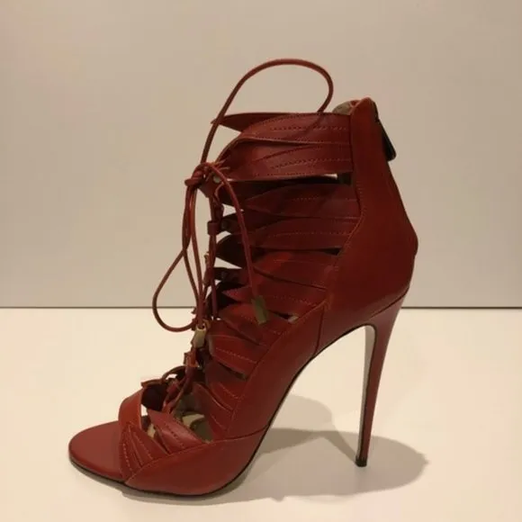 Paul Andrew Lace Up Red Leather Sandals Size 39EU NEW