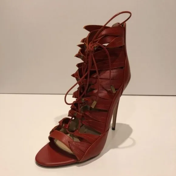 Paul Andrew Lace Up Red Leather Sandals Size 39EU NEW