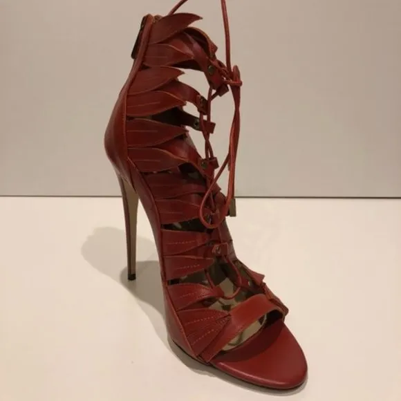 Paul Andrew Lace Up Red Leather Sandals Size 39EU NEW