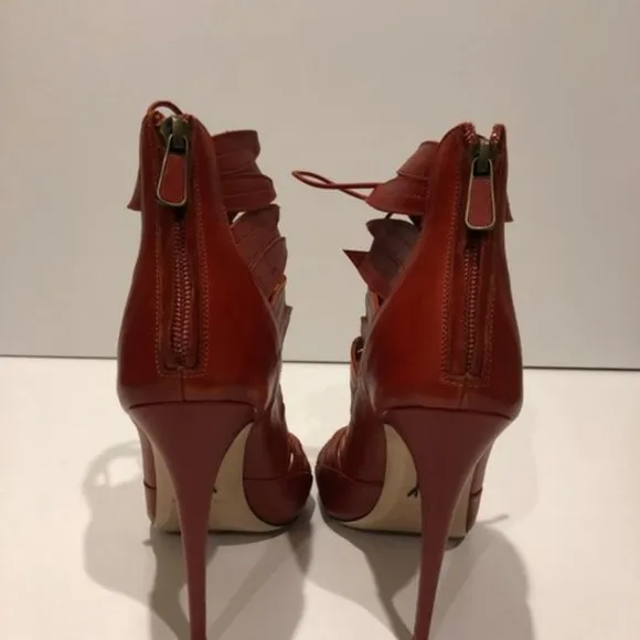 Paul Andrew Lace Up Red Leather Sandals Size 39EU NEW