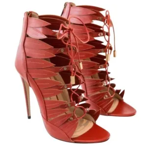 Paul Andrew Lace Up Red Leather Sandals Size 39EU NEW