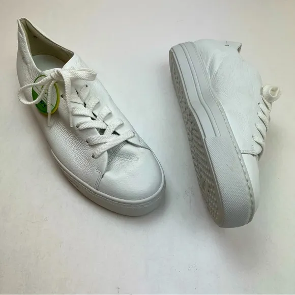 Paul Green‎ White Leather Sneaker Womens Size US 9.5 Lace-up Preppy NWOT *FLAWED