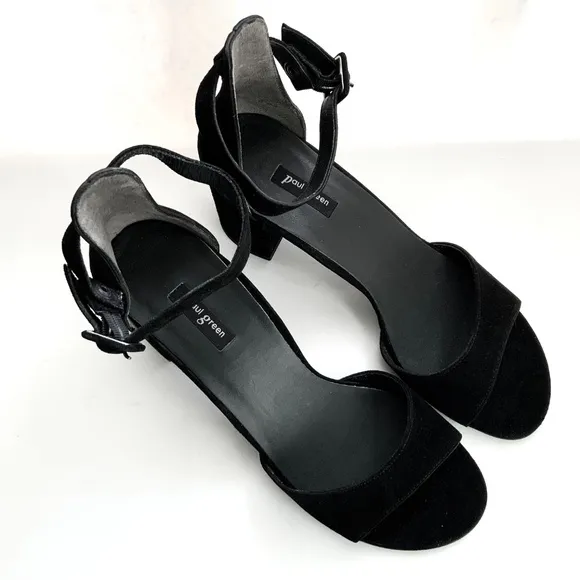Paul Green Women's Agusta Black Suede Ankle Strap Block Heel Sandals 9.5