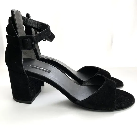 Paul Green Women's Agusta Black Suede Ankle Strap Block Heel Sandals 9.5