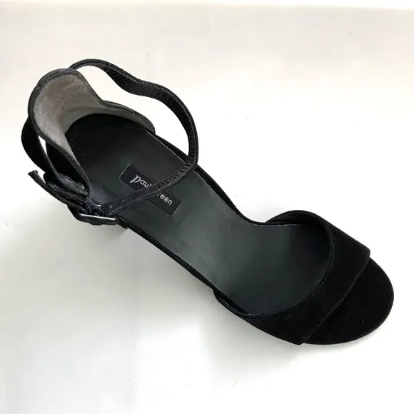 Paul Green Women's Agusta Black Suede Ankle Strap Block Heel Sandals 9.5