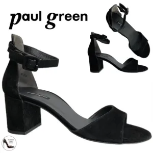 Paul Green Women's Agusta Black Suede Ankle Strap Block Heel Sandals 9.5