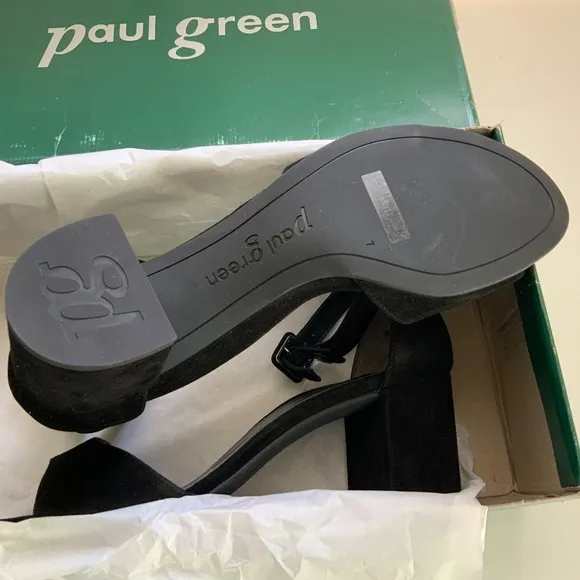 Paul Green Women's Agusta Black Suede Ankle Strap Block Heel Sandals 9.5