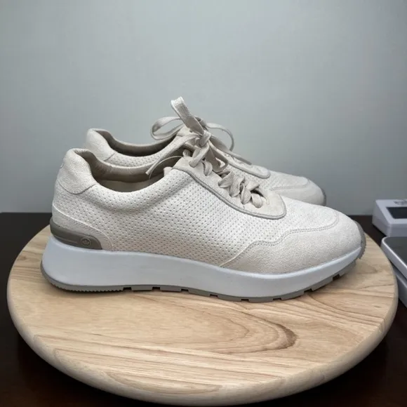 Peter Millar Crown Wayfare Runner Shoes Mens 10.5M Ivory Suede Leather Lace Up