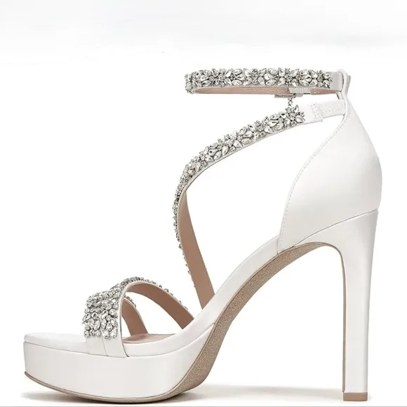 Pnina Tornai Love White Jeweled Embellished Satin Platform Sandals / Heels