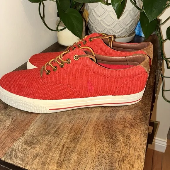 Polo Ralph Lauren Size 10.5 M VAUGHN Red Burlap Fashion Sneakers New Mens Shoes