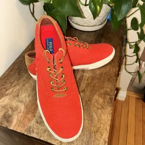 Polo Ralph Lauren Size 10.5 M VAUGHN Red Burlap Fashion Sneakers New Mens Shoes