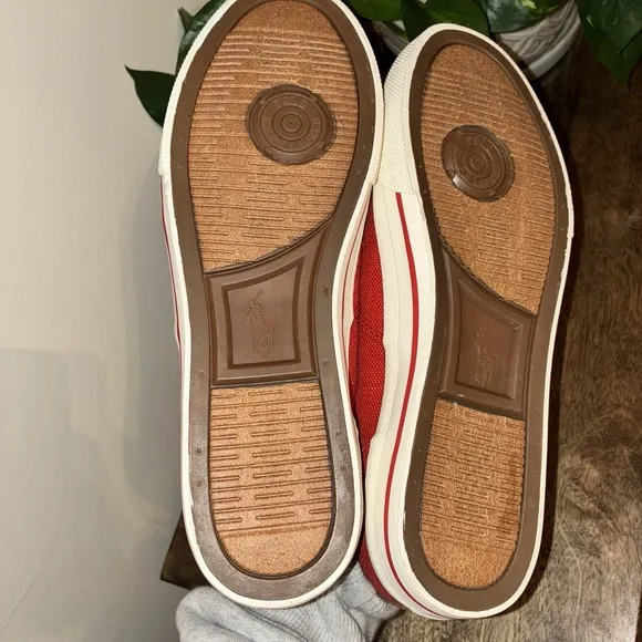 Polo Ralph Lauren Size 10.5 M VAUGHN Red Burlap Fashion Sneakers New Mens Shoes