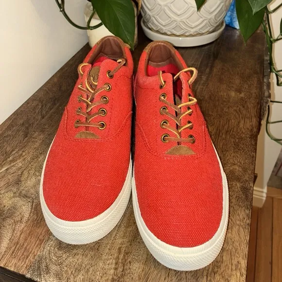 Polo Ralph Lauren Size 10.5 M VAUGHN Red Burlap Fashion Sneakers New Mens Shoes