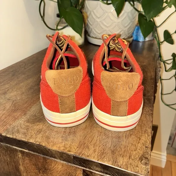 Polo Ralph Lauren Size 10.5 M VAUGHN Red Burlap Fashion Sneakers New Mens Shoes