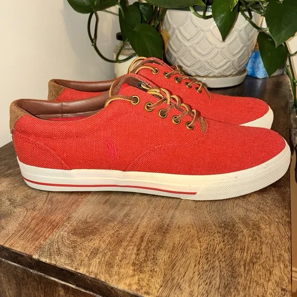 Polo Ralph Lauren Size 10.5 M VAUGHN Red Burlap Fashion Sneakers New Mens Shoes