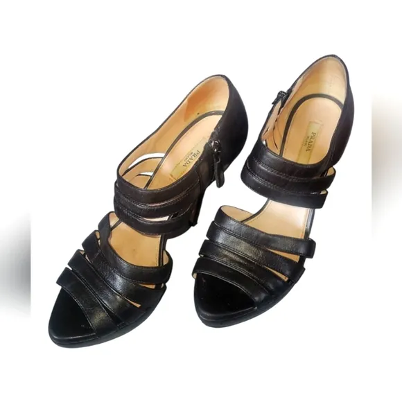 Prada Black Elegant Women's Leather Stilleto Platform Heels Sz 38