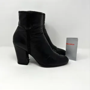 PRADA Black Leather Heel Booties