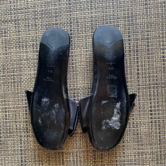 Prada Black Satin Bow Detail Slides Shoes