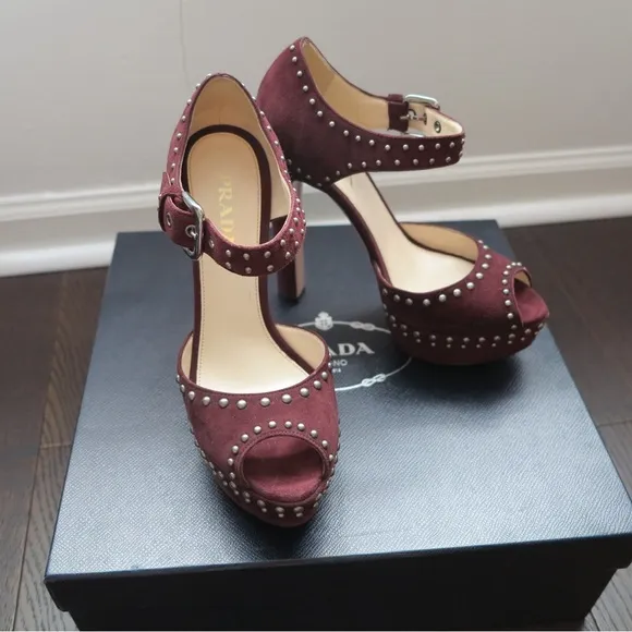 Prada Burgundy Studded Women's Heels