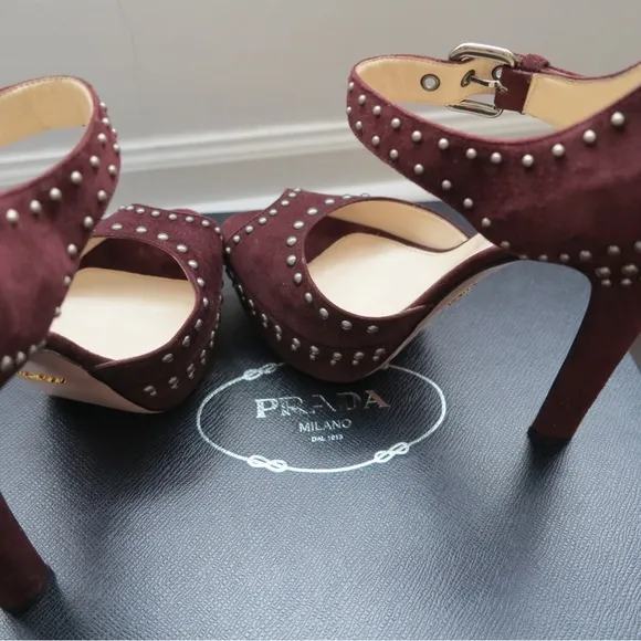 Prada Burgundy Studded Women's Heels
