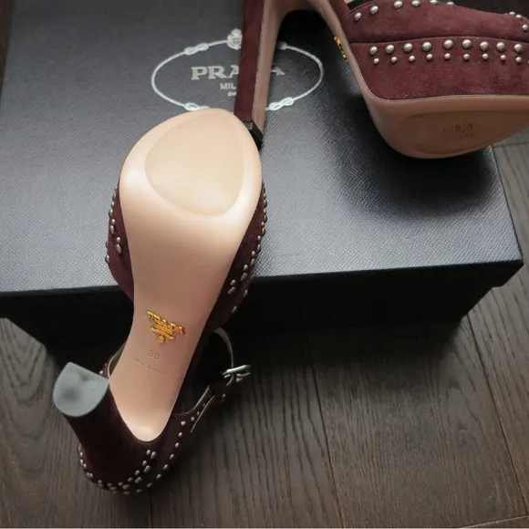 Prada Burgundy Studded Women's Heels
