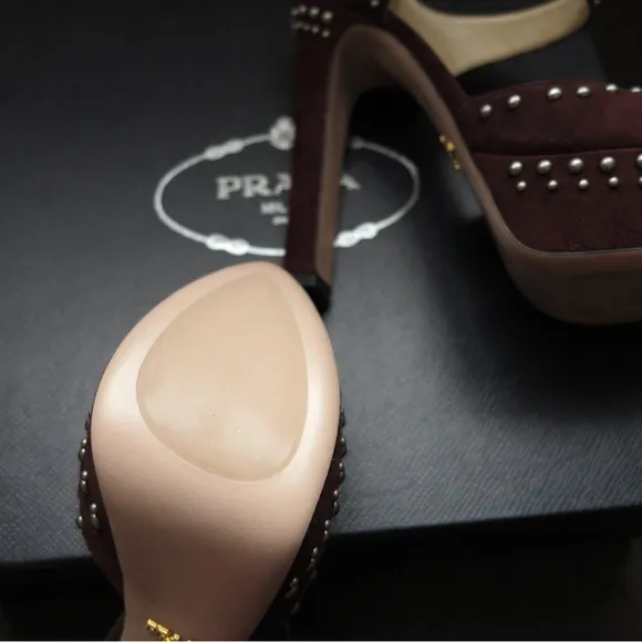 Prada Burgundy Studded Women's Heels