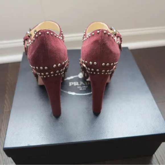 Prada Burgundy Studded Women's Heels