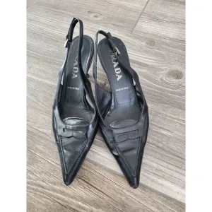 Prada Vintage Slingback Kitten Heel Shoes In Black Size 36.5