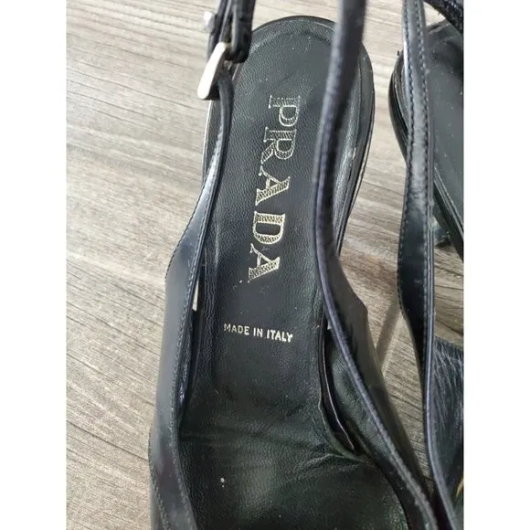 Prada Vintage Slingback Kitten Heel Shoes In Black Size 36.5