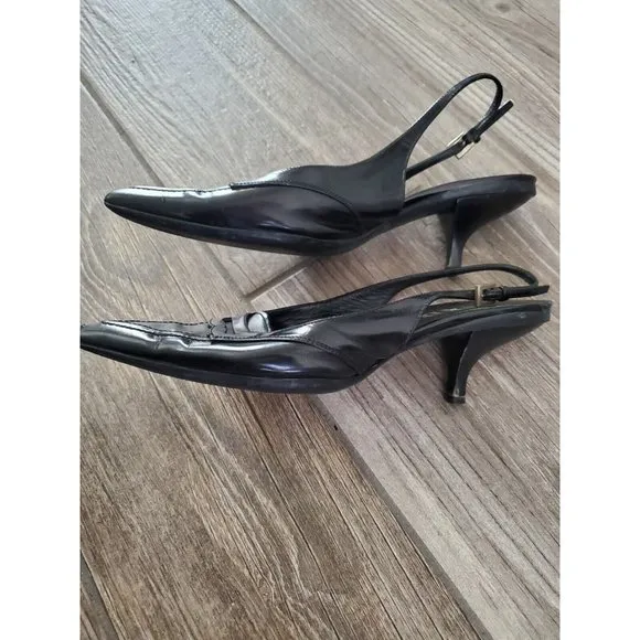 Prada Vintage Slingback Kitten Heel Shoes In Black Size 36.5