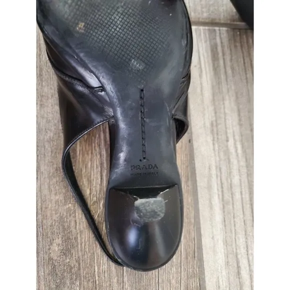 Prada Vintage Slingback Kitten Heel Shoes In Black Size 36.5
