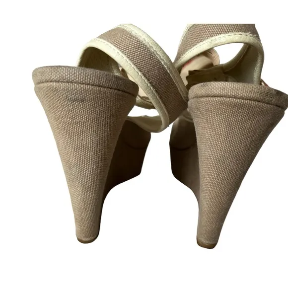 PRADA WEDGE CANVAS SHOES BEIGE OPEN TOE 36-6