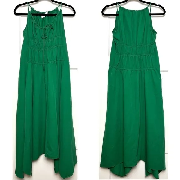 PROENZA SCHOULER Emerald Crepe Ruched Smocked Tie Front Sleeveless Midi Dress 10