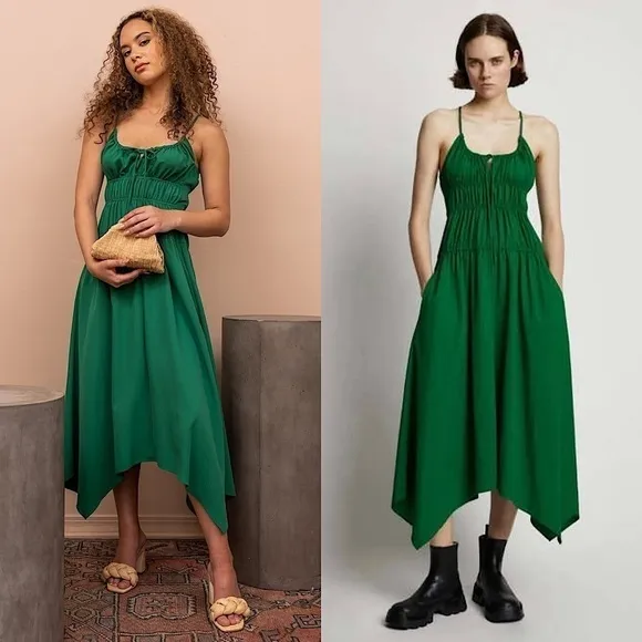PROENZA SCHOULER Emerald Crepe Ruched Smocked Tie Front Sleeveless Midi Dress 10