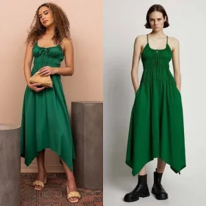 PROENZA SCHOULER Emerald Crepe Ruched Smocked Tie Front Sleeveless Midi Dress 10
