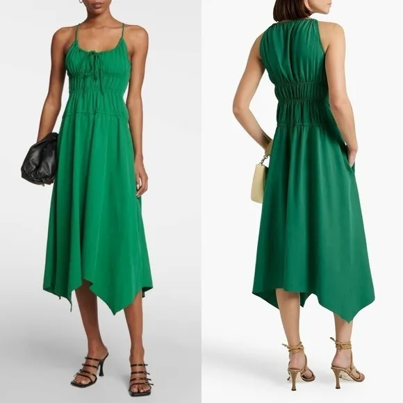 PROENZA SCHOULER Emerald Crepe Ruched Smocked Tie Front Sleeveless Midi Dress 10