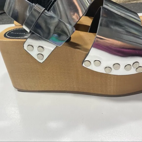 Proenza Schouler Metallic Silver Leather Chunky Platform Studded Clogs NWOT 9