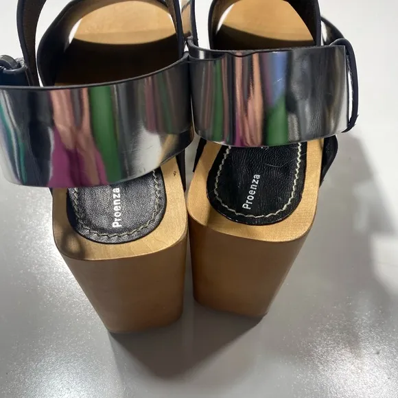 Proenza Schouler Metallic Silver Leather Chunky Platform Studded Clogs NWOT 9
